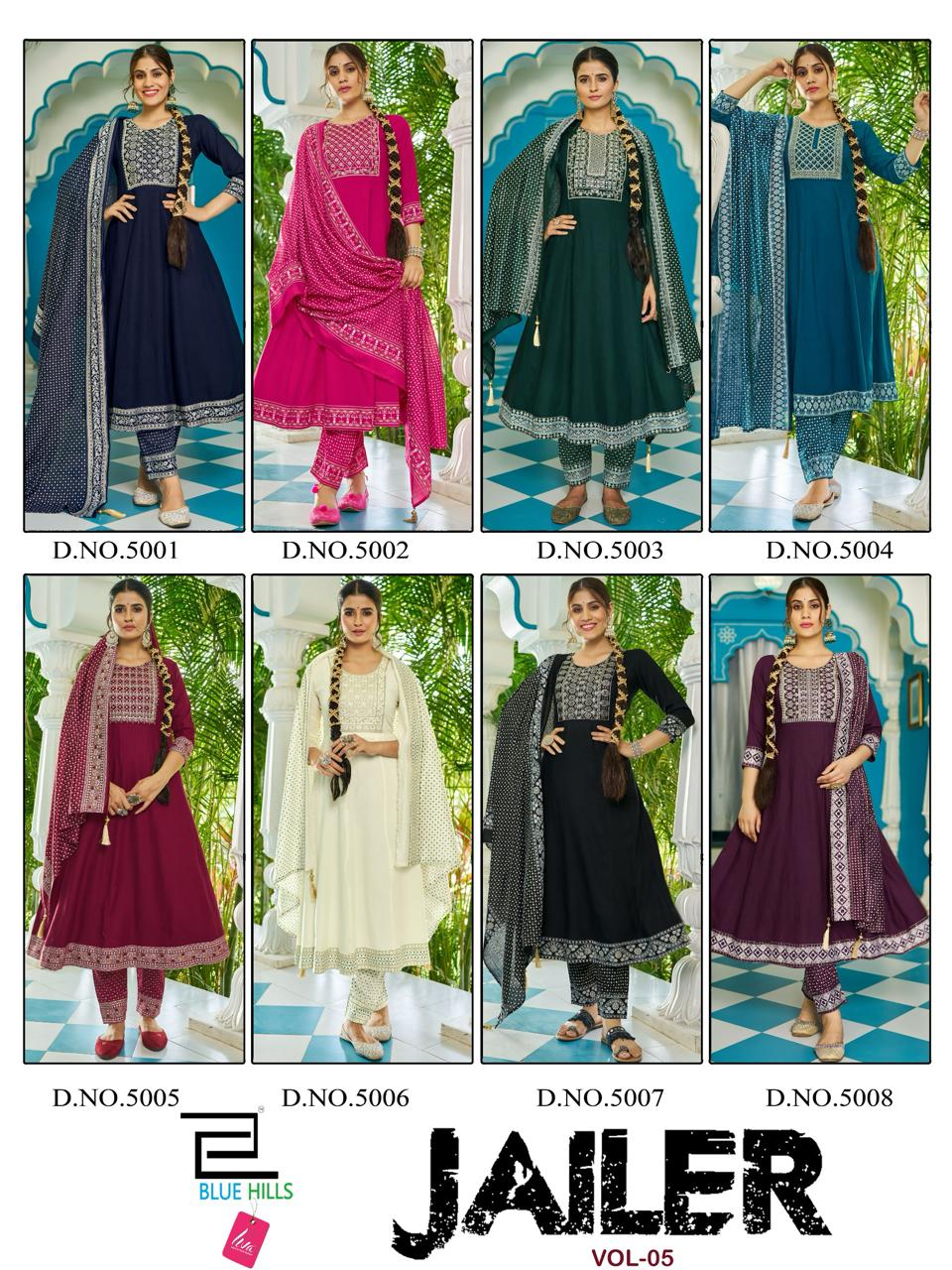 Jailer Vol 5 By Blue Hills Rayon Anarkali Kurti With Bottom Dupatta Wholesale Price In Surat
